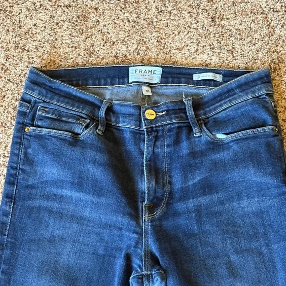 Frame Denim Women Le Skinny de Jeanne Jean Size 32 (Fits 30") Dark Blue Mid Rise - Picture 3 of 16